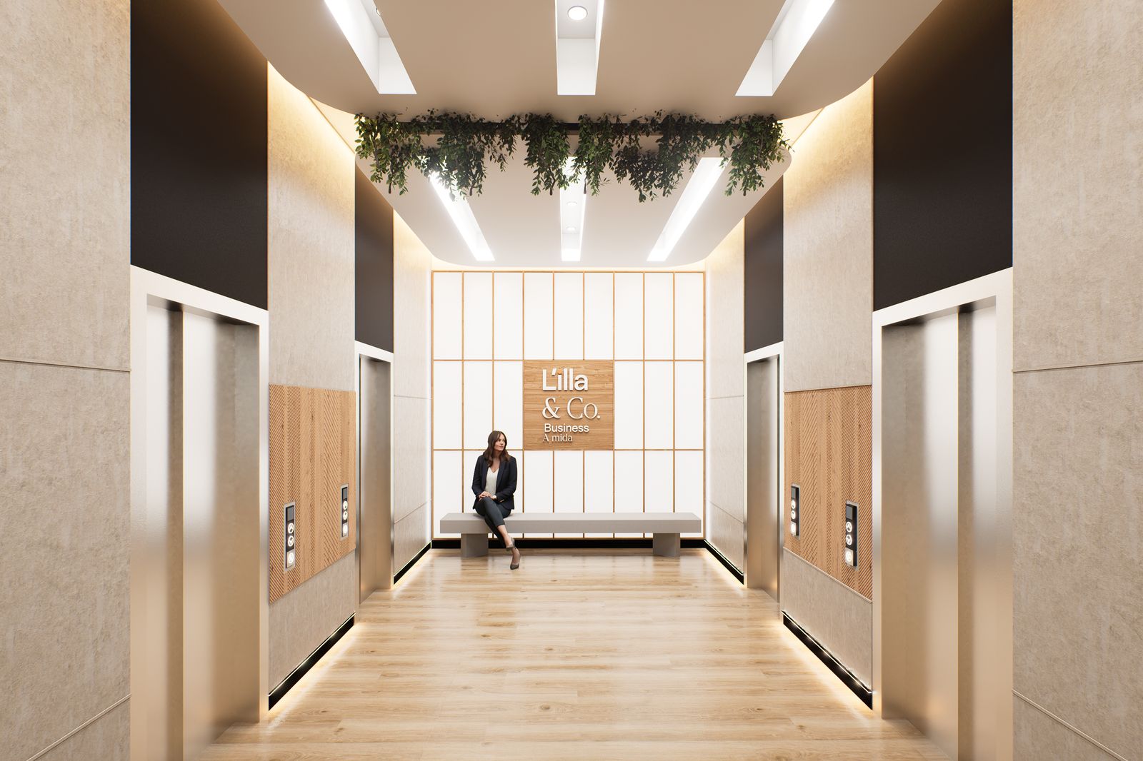 Oficina a medida L'illa & Co. — acceso y hall de entrada al espacio privativo